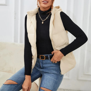 Chaleco Acolchado sin Mangas con Capucha para Mujer, Cierre de Cremallera, Ropa Exterior Informal Cálida para Otoño - Product Image 5