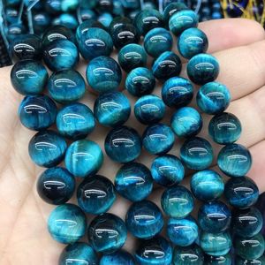 Perles en œil de tigre bleu naturel en gros | Collier de pierres précieuses rondes en œil de tigre bleu sarcelle de 4 mm, 6 mm, 8 mm, 10 mm, 12 mm, 14 mm, 16 mm, 18 mm - Product Image 3