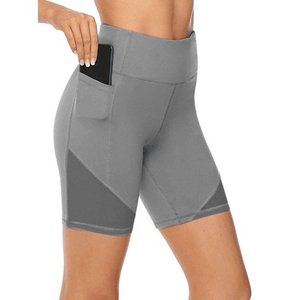 Index Apparel High Waist Solid Color Sporty Yoga <b>Shorts</b> With Pockets Knitted Spandex Polyester Breathable <b>Compression</b> Fit - Product Image 3