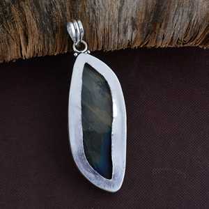 Collier pendentif en argent 925 avec labradorite, forme goutte d'eau, serti clos, pierre naturelle, style classique, unisexe, pour tous les jours - Product Image 4