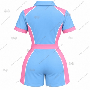 Wholesale Custom JJOA Jack and Jill of America Women's Polo <b>Romper</b> Embroidered Baby Blue Pink Short Sleeve Playsuit - Product Image 4