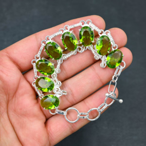 Green Peridot 925 Sterling Silver Chain <b>Bracelet</b> Oval Gemstone <b>Bracelet</b> Handmade <b>Bracelet</b> For Everyone <b>Adjustable</b> 7-8 inch - Product Image 2