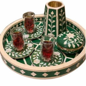 Green floral mother of pearl inlay storage <b>box</b> <b>incense</b> holder tray set handmade luxury home decor - Product Image 1