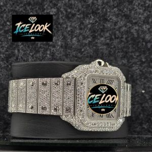 Reloj mecánico Ice Look con esfera cuadrada, correa con diamantes de imitación, reloj de pulsera con números romanos, joyería de moda - Product Image 4