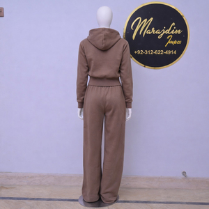 ชุดเซ็ตแทรคสูทผู้หญิงแบบสองชิ้น เสื้อฮู้ดซิปยาวปักลายผ้าฝ้ายฟลีซ สตรีทแวร์ กางเกงขายาวทรงหลวม สวมใส่สบายสำหรับฤดูหนาว - Product Image 4