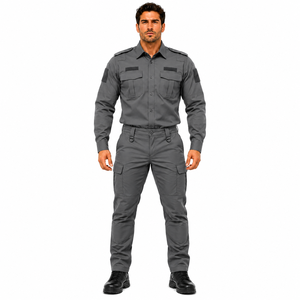 Ensemble uniforme de sécurité pour hommes, chemise à manches longues, pantalon cargo, gris uni, polyester et coton, vêtements de travail toutes saisons - Product Image 1