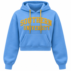 Sudadera con Capucha Corta de la Universidad del Sur, Personalizada HBCU, Bordada en Azul y Dorado, Sudadera de Felpa para Mujer, Venta al Por Mayor - Product Image 1
