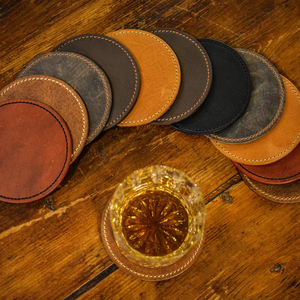 Hand Stitched Genuine Leather Coaster Set Durable Cowhide Coffee Mug Mats Home Bar Decor <b>Table</b> <b>Protector</b> Pad GLC-0017 - Product Image 1