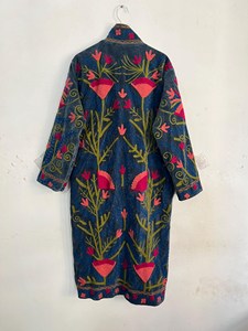 Boho Floral Long Suzani Embroidered <b>Velvet</b> Jacket <b>Women's</b> Artisan Handmade Vintage Ethnic Full Sleeve Long Winter <b>Coat</b> - Product Image 3