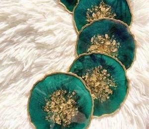 Handmade <b>Epoxy</b> Resin Coasters Set Marble Style Decorative Home <b>Table</b> Mat - Product Image 1