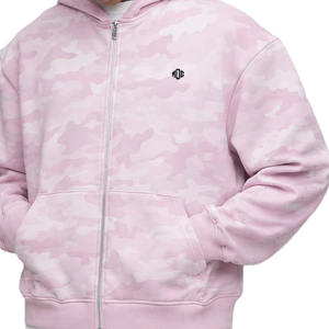 Sweat à capuche zippé pour homme, rose camouflage, en coton molletonné, style streetwear, fabrication OEM, marque privée, vente en gros - Product Image 3