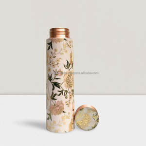 Copper Water <b>Bottle</b> With Floral Bird Design Portable Travel <b>Flask</b> Lids Included - Product Image 5