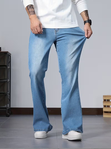 Jeans de Mezclilla Rectos para Hombre, Corte Regular, Algodón Ecológico, Transpirables, de Alta Calidad, Diseño Paisley Azul Gótico, para Verano - Product Image 4