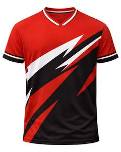 T-shirt de sport personnalisé pour homme, rouge et noir, manches courtes, col en V, respirant, séchage rapide, entraînement athlétique, course à pied, jersey de sport - Product Image 1