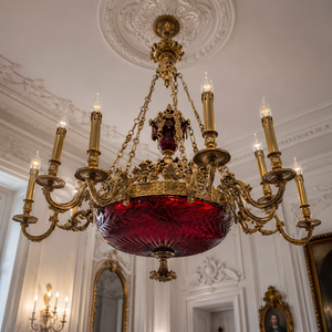 Lámpara de Techo Colgante de Cristal Rojo Dorado Antiguo, Estilo Candelabro de Lujo, para Decoración Interior Clásica de Villas y Hoteles - Product Image 1