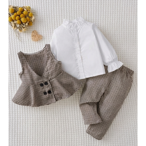 Girls Vintage Checkered Peplum Top & <b>Pants</b> Set 2 Piece Outfit - Product Image 6