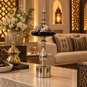 Brûleur à Bakhoor en métal de luxe |   Grand Porte-Encens Arabe Noir et Argenté, Dôme Orné pour Oud, Encens, Décoration Maison, Hôtel, Majlis - Product Image 4