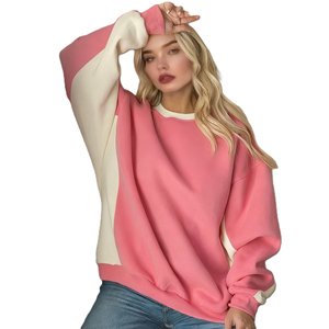 Trendy Color <b>Block</b> Oversized Crewneck Sweatshirts Heavyweight Cotton Fleece Drop Shoulder Hoodies OEM Private Label Sweatshirt - Product Image 1