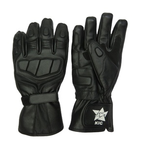 Gants de moto en cuir noir Kadia Winter Sport avec protection des articulations, paume rembourrée, sangle de poignet réglable, isolation thermique, imperméables - Product Image 1