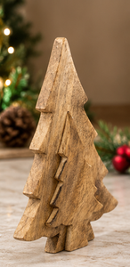 Arbre de Noël en bois superposé rustique/contemporain fait main et écologique avec étoile en métal argenté, décoration d'intérieur pour table - Product Image 2