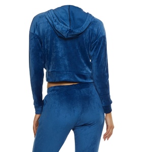 Zip up Hoodie Velvet Velour 2 Piece Biker Shorts Sets Cotton Custom Logo Lounge Wear Casual Women Set for Girls - Product Image 6