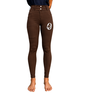 Women Chocolate <b>Brown</b> High Waist Equestrian Riding <b>Leggings</b> Stretch Horse Riding Breeches Textured Fabric Front Pocket Design - Product Image 1