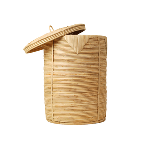 Handwoven Natural Cane Rattan Round Laundry Hamper Basket <b>with</b> <b>Lid</b> Tall Woven Dirty Clothes Storage <b>Bin</b> Wholesale - Product Image 3