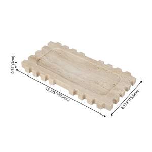 Dernier prix de gros : Plateau long minimaliste en travertin avec pieds en bois, beige, en marbre, pour la décoration intérieure - Product Image 5