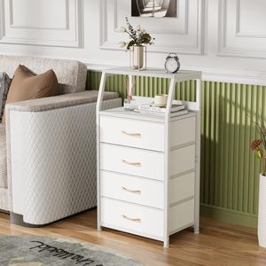 White Vertical <b>Storage</b> Tower 4-Drawers Dresser for Bedroom and Hallway <b>Clothes</b> Organiser - Product Image 2