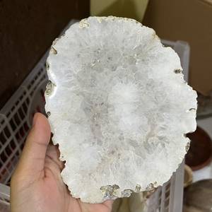 Cristal de Ágata Blanco Natural de 12 cm, Tallado a Mano en Forma Libre, Pulido, sobre Base de Hierro, para Decoración del Hogar y la Oficina - Product Image 6
