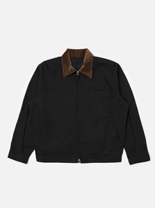 Mens Black <b>Canvas</b> <b>Work</b> <b>Jacket</b> With Brown Collar Zip Front Solid Color Autumn Wear <b>Work</b> <b>Jacket</b> - Product Image 2