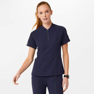 Ensemble de blouses médicales pour femmes, bleu marine, en polyester et coton tissé, pantalon d'uniforme d'hôpital avec boucle pour stéthoscope et poche - Product Image 2