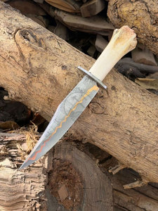 New 2026 Handmade Copper Damascus Bowie <b>Knife</b> 10" Fixed Blade W/<b>Bone</b> Damascus Guard <b>Handle</b> Ambidextrous Personalized <b>Knives</b> - Product Image 3