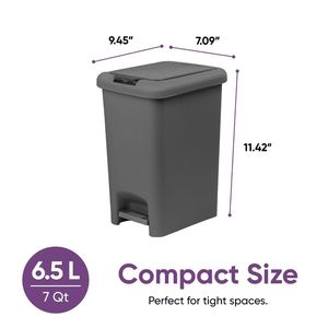 Cestino per Rifiuti con Doppia Apertura 6.5L, Design Sottile, Apertura a Pressione, Finitura Opaca Liscia, Durevole, 9.5"x7"x11.5", in Plastica Grigia - Product Image 2