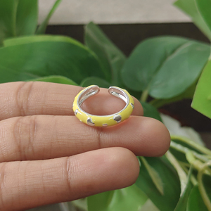 Trendy 18k Silver Plated Yellow Enamel Heart <b>Statement</b> <b>Ring</b> Wholesale Luxury High Quality Fashion Adjustable Women's Jewelry - Product Image 4