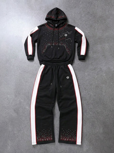 Ensembles de sweats à capuche surdimensionnés personnalisés avec strass 450 GSM, détails de rayures latérales, coupe ample, faible MOQ, fournisseur de survêtements streetwear - Product Image 2