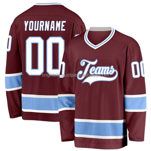 Maillot de hockey sur glace personnalisé sublimé, col lacé cousu, uniforme d'équipe, pull épais - Product Image 1