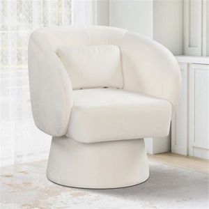 Poltrona Girevole a 360 Gradi Beige con Capacità di 180 kg, Rivestimento Morbido ed Ecologico in Peluche con Cuscino Lombare, Sedia Relax - Product Image 2