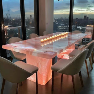 Mesa de Comedor Rectangular Contemporánea de Lujo Daystar Trade, de Madera Maciza, con Tapa de Mármol Iluminada y Base Escultural, para 4 Personas - Product Image 3