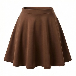 Women A-Line Mini <b>Skirt</b> Solid Color <b>Elastic</b> Waist Pleated Design Comfortable Polyester Fabric All Seasons Wear - Product Image 1