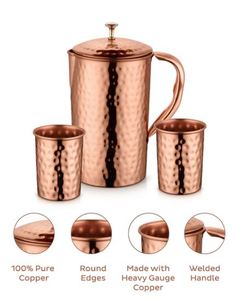 Traditional Copper Beverage Container with Lid <b>Tall</b> Dining Pitcher with Handle for <b>Table</b> Hydration and Drink Serving - Product Image 2