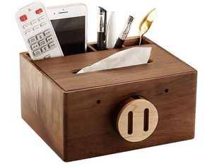 Modern Solid Wood Pig Tissue <b>Box</b> Cover with Pen Slot and <b>Storage</b> Case for Home Office in <b>Grey</b> - Product Image 1
