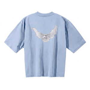 T-shirt formel surdimensionné pour homme avec imprimé hibou blanc au dos, impression numérique, manches courtes, col rond, tissé, éco-responsable - Product Image 2