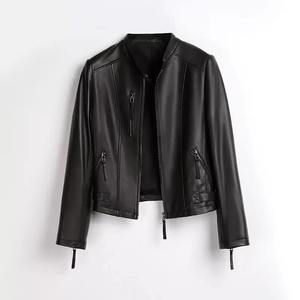 Veste de motard en cuir véritable pour homme, coupe ajustée, respirante, hiver, noire, en peau d'agneau de qualité supérieure, OEM ODM - Product Image 3