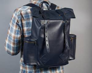 Shockproof <b>Leather</b> Roll Top <b>Backpack</b> Padded Laptop Sleeve Rucksack For Tech Protection Travel Daypack LRTB-0193 - Product Image 6