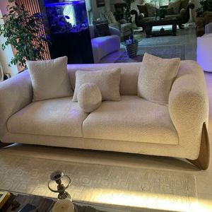 Modern Curved Boucle <b>Sofa</b> Teak Wood Base Luxury Minimalist Living Room <b>Sofa</b> for Hotel Villa Apartment Indonesia - Product Image 3