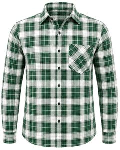 เสื้อเชิ้ตผ้าแฟลนเนลลายสก็อตสีเขียวขาวสำหรับผู้ชายทรงสลิมฟิต แขนยาว ติดกระดุม ผ้าฝ้าย แฟชั่นลำลอง ผลิตตามสั่งจากโรงงาน - Product Image 2