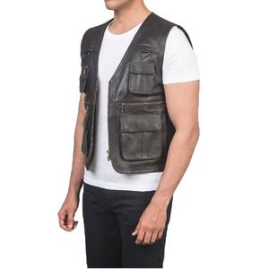 Gilet en cuir noir classique vintage, vêtement de travail durable pour activités de plein air, mode et usage quotidien, technique de teinture unie 2026 - Product Image 3