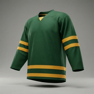 Camiseta de Hockey sobre Hielo Verde con Cuello en V, Manga Larga, Rayas, Poliéster que Absorbe la Humedad, Ropa para Hombre, Corte Regular, Todas las Temporadas - Product Image 1