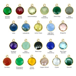 Blue Chalcedony Round Faceted Gemstone Pendant 12mm Gold Plated Bezel Charm Handmade Birthstone Jewelry Pendant for Necklace - Product Image 4